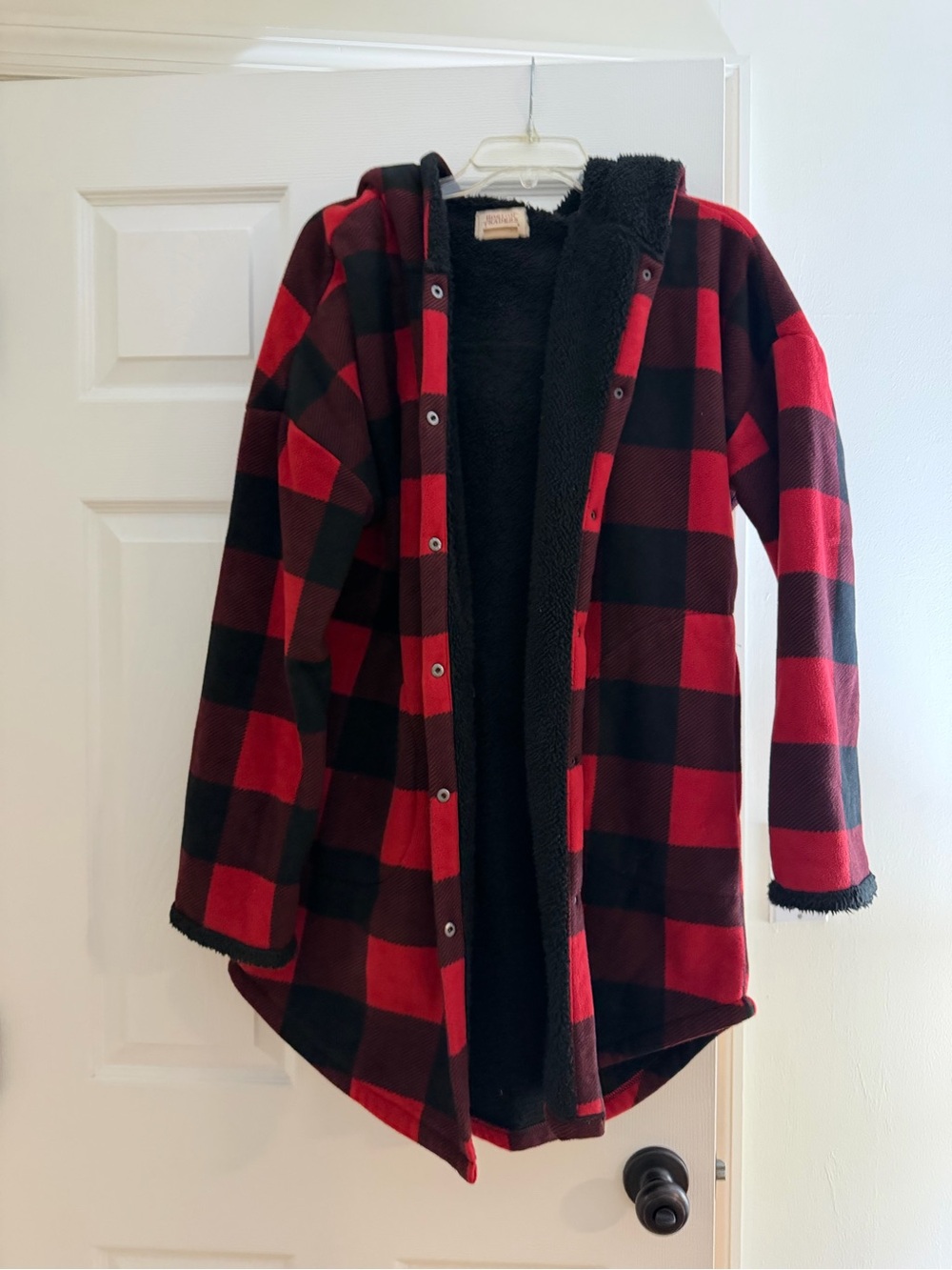 Boston Traders Red and Black Buffalo Plaid Hooded Coat